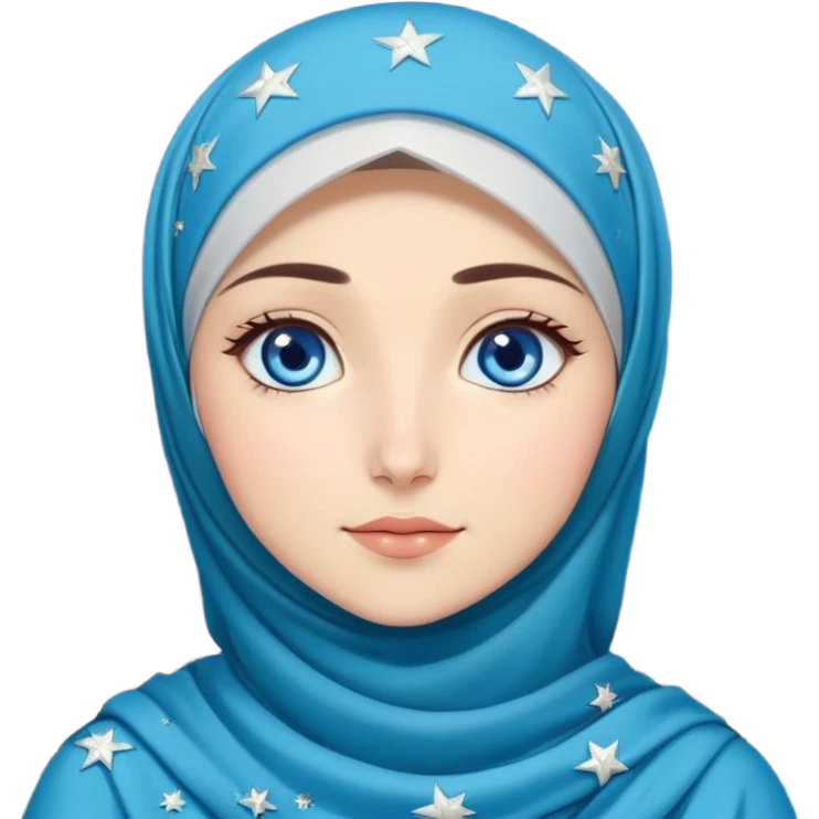Turkish beautiful finish Konya girl blue eyes with starry moon night hijab dress and watching the sky on the ground  emoji