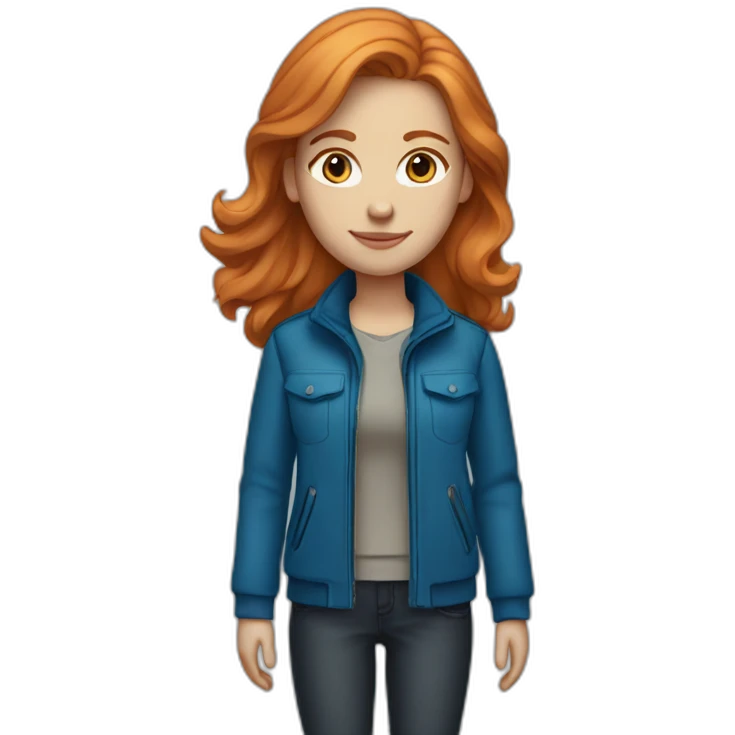 Straight, ginger hair and blue eyes woman with a Canadian jacket emoji