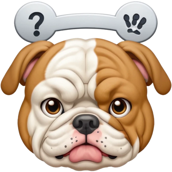 english bulldog raising a 'need help' sign above its head emoji