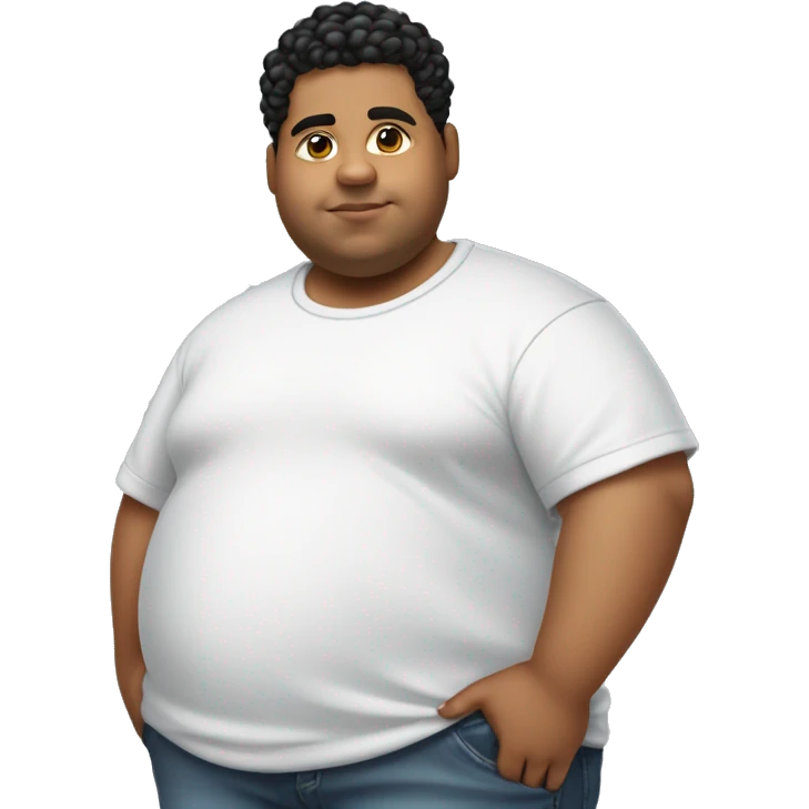 Full body young Hispanic boy that is extremely short and extremely fat with a low taper fade with curly hair and is wearing a t shirt and white air forces  emoji