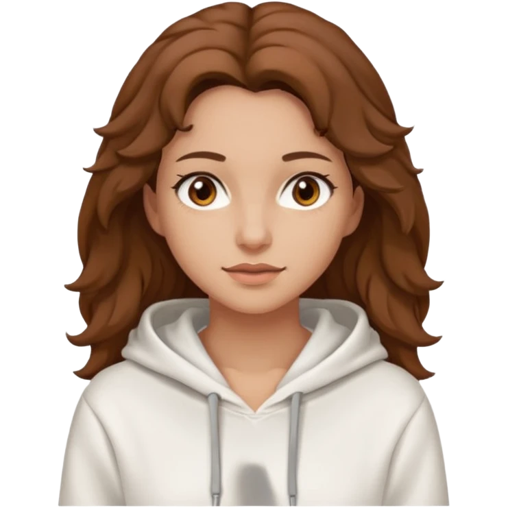 Una donna con una felpa semplice bianca,ha gli occhi marroni,i capelli castani , c’è gli ha lunghi e ricci ma non troppo emoji