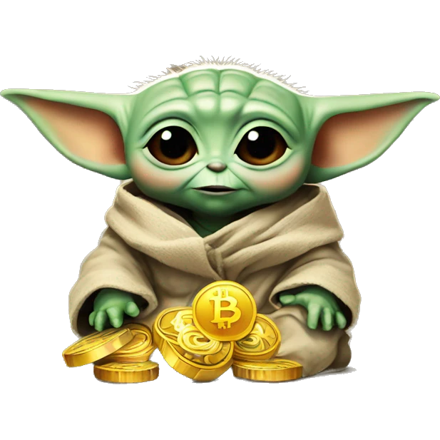Baby Yoda likes bitcoins emoji