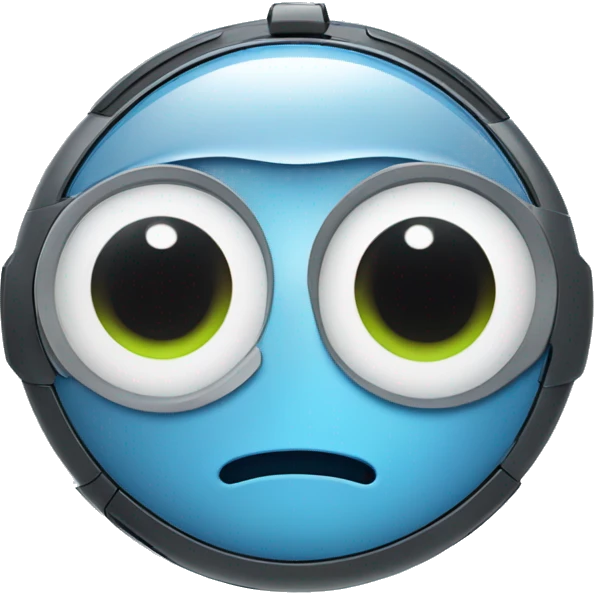 Roomba with sad eyes and blue tear from the eye emoji