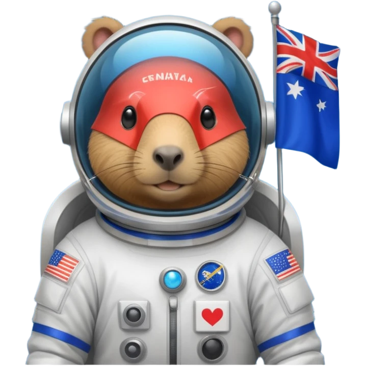 Capypara in space suit, holding blue rectangle flag emoji