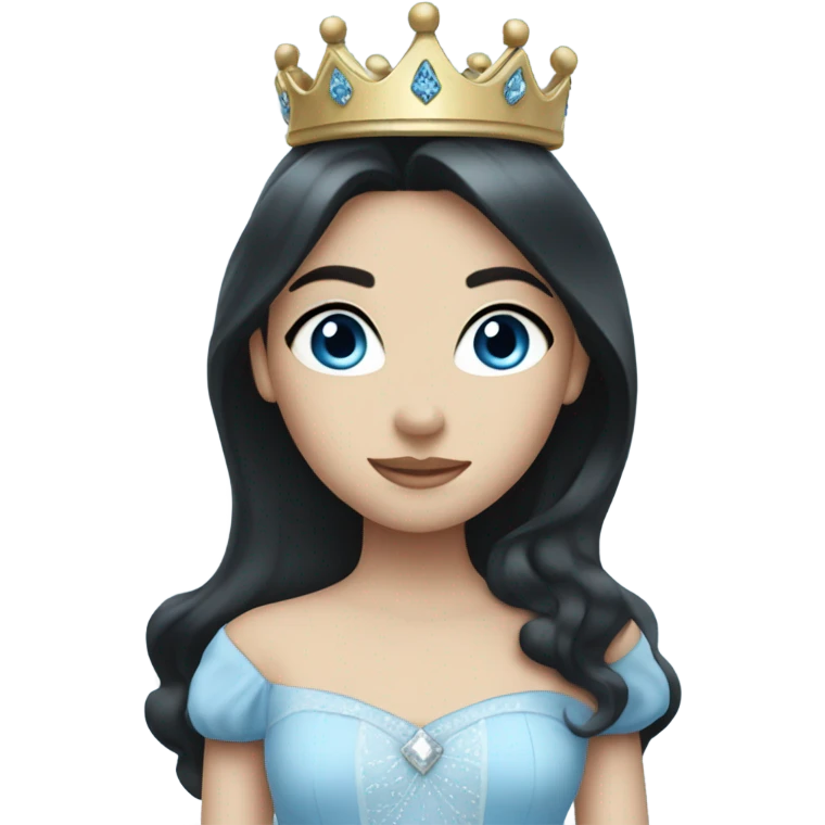 Princess with long black hair, blue eye, and pale skin wearing a light blue dress and crown emoji