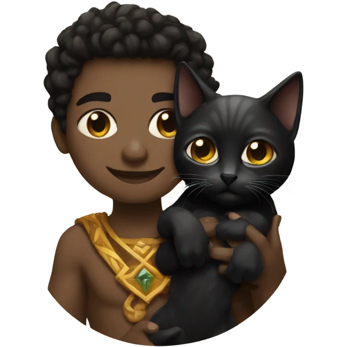 A sun warlock who has light skin and is holding a black kitten emoji