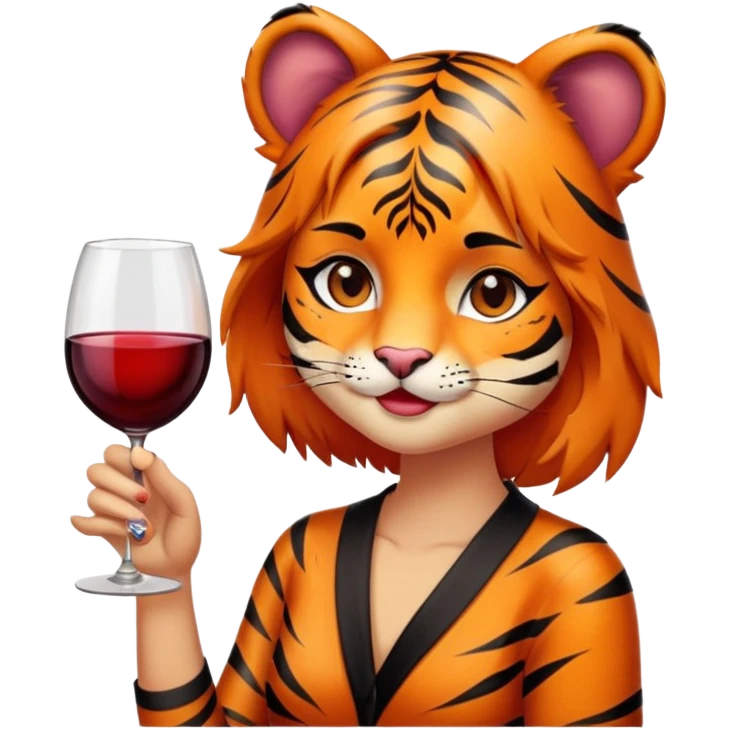Tiger girl with a glass of wine emoji