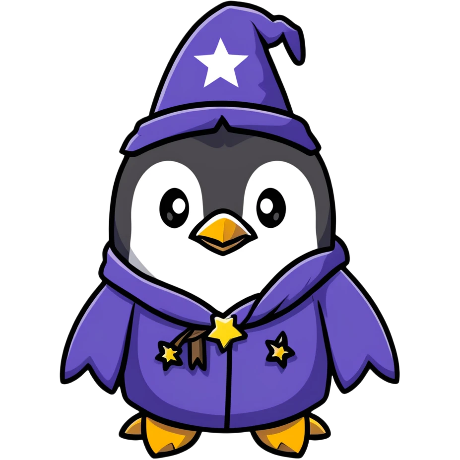penguin wizard with a starry robe emoji