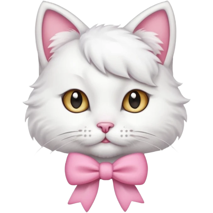 White kitty with a one pink bow on the side of her ear emoji