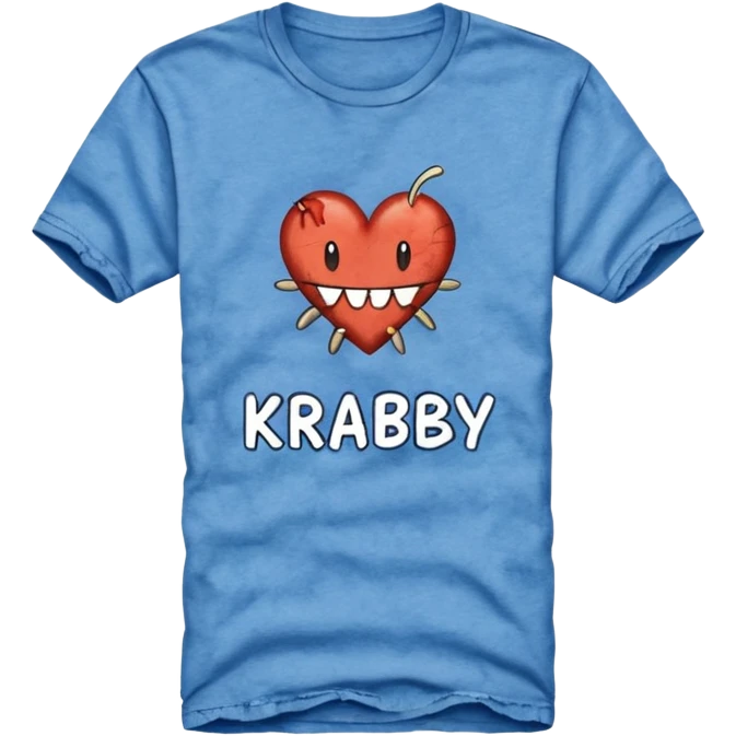 Blue shirt with the text I love KRABBY. And the shirt has holes emoji
