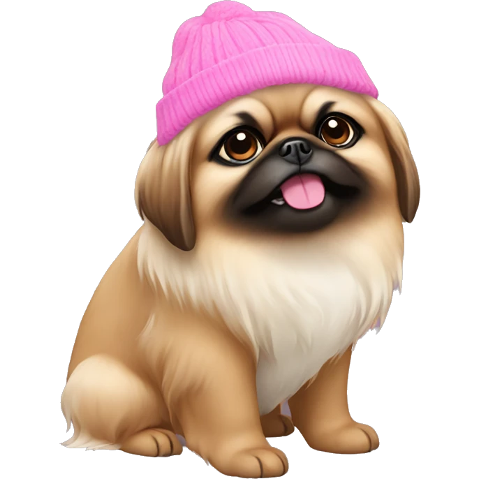 pekingese dog wearing pink beanie emoji