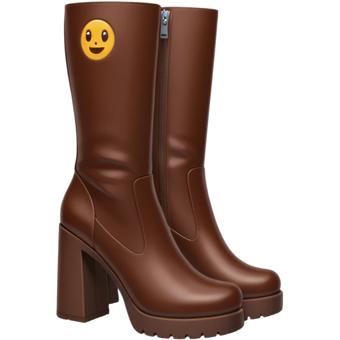 chocolate brown y2k boots block heeled, side zipper emoji