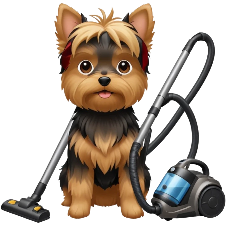Yorkie dog with a vaccum emoji