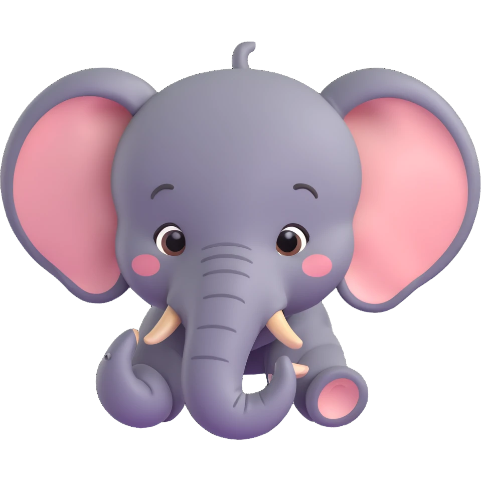3D emoji style elephant face, side view, trunk curled up, simple and cute emoji