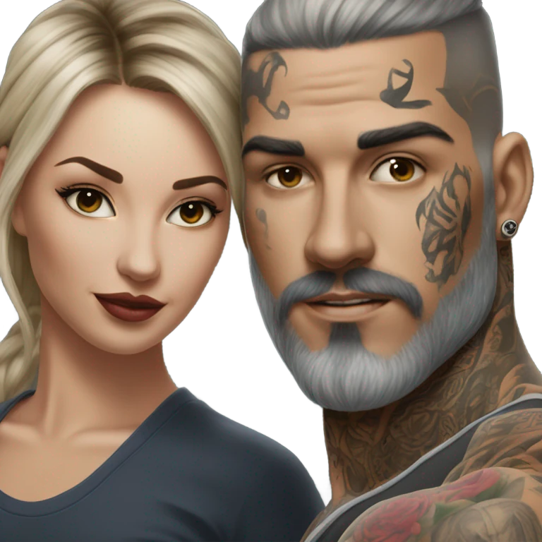 Hyper Realistic beautiful woman pushing a very handsome tattooed man emoji