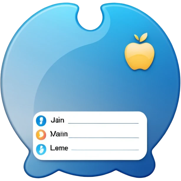rounded business ID card with blue-silver gradient background, placeholder lines for text, left-aligned generic photo silhouette, Apple emoji style, transparent background emoji