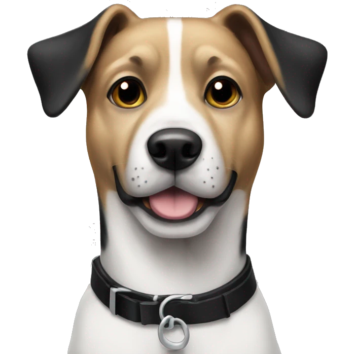 Mostly Black and white dog with black collar on  emoji
