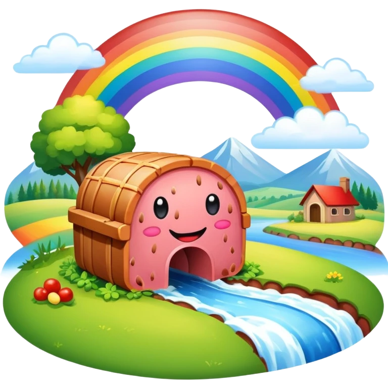 SPAM meat country landscape with rainbow  emoji