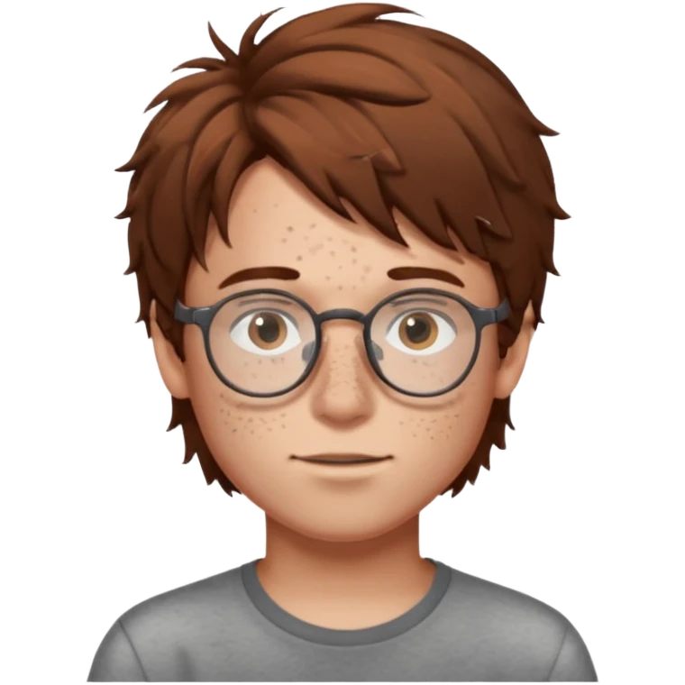 Boy with messy brown hair and thin rim glasses emoji