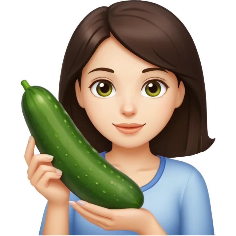 brunette holding a cucumber with a bunch of milk emoji