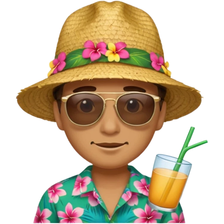 golden with sunglasses and straw hat, hawaii shirt emoji