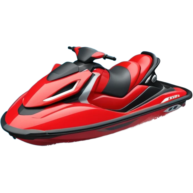 jet ski (red black and white all in the same amount. maybe a red a bit more dominant) on the sea. show the sea under the jet ski - blue with turquoise. no sky - white background instead. DO NOT REMOVE THE SEA AND THE WHITE WHEN FINALIZING!  NO ONE IS ON THE JET SKI  emoji