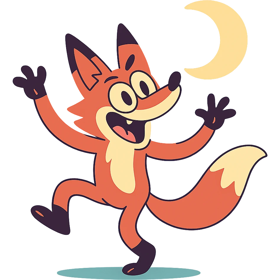 crazy fox dancing under moonlight emoji