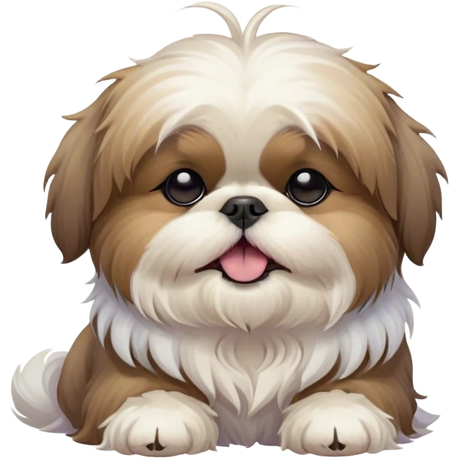 Cinematic Cute Yawning Shih Tzu Portrait Emoji, Head gently tilted with an irresistibly cute yawn and sleepy, half-closed eyes, showcasing a luxurious, fluffy fur in gentle pastel tones, simplified yet endearingly detailed, glowing with a soft, drowsy radiance, high shine, exuding tender, sleepy charm, styled with a delicate, soft glowing outline, capturing the essence of a Shih Tzu caught in a moment of adorable, sleepy bliss! emoji