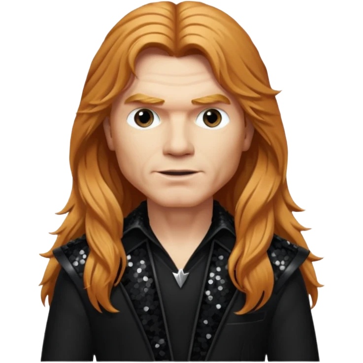 Dave Mustaine with long reddish blonde hair, black sequin outfit  emoji