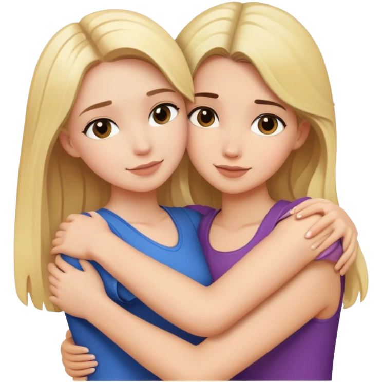Blonde girl hugging brunette girl emoji
