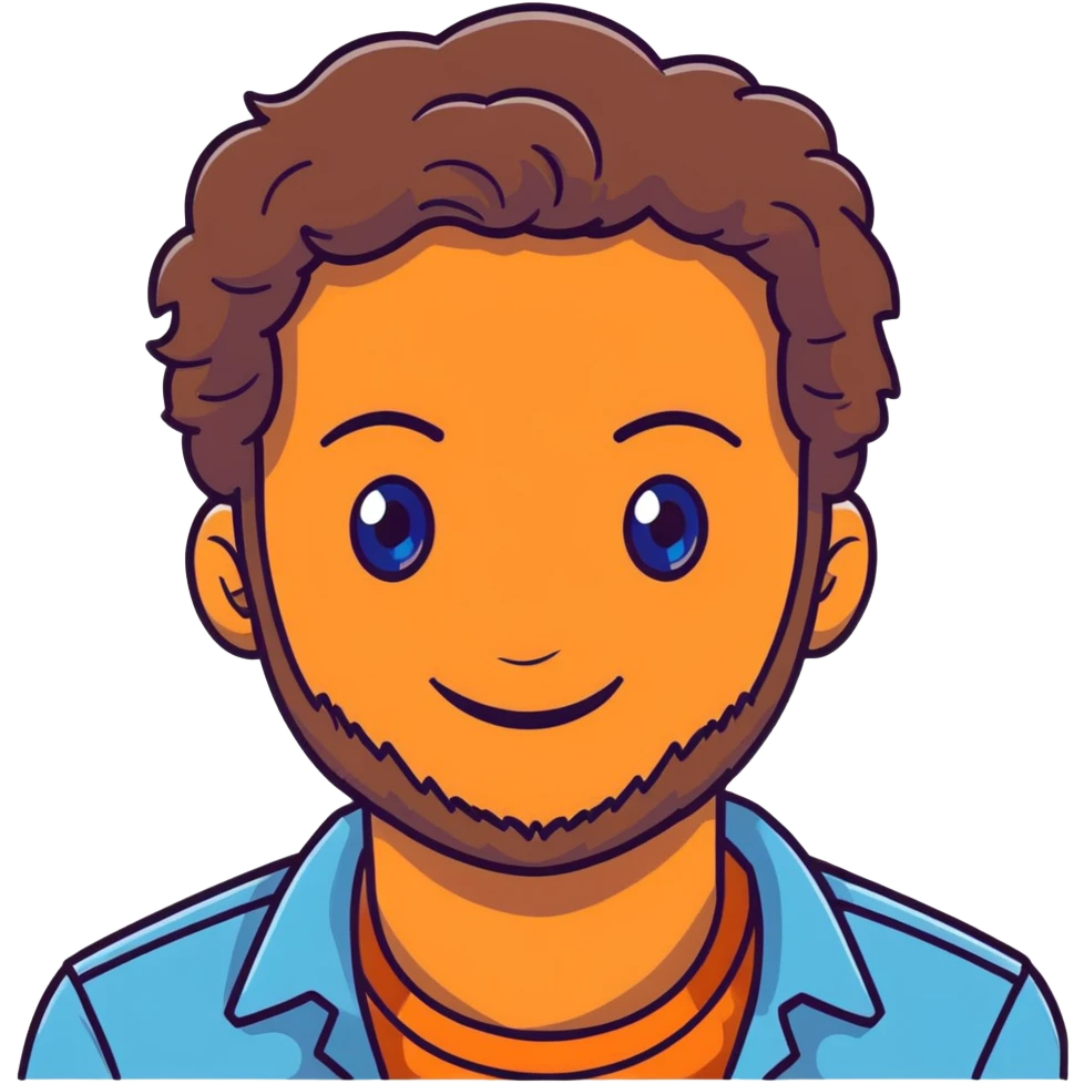 Lebanese man with one blue eye and one brown eye, light beard, kind smile, blue shirt, brown longish wavy hair emoji