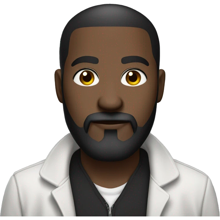 a serious dark-skinned man with a beard, mustache and short haircut, wearing a white shirt with a black tie and a zip hoodie. emoji