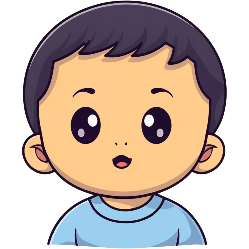 Baby boy face with big eyes, medium skin tone, and black hair emoji
