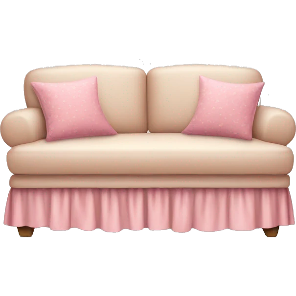 Delicate beige sofa with a pink bedspread and a pillow emoji