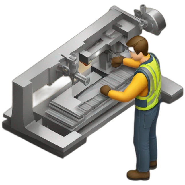 isometric fabricator working in creative workshop cnc machine woodshop metalshop industrial  emoji