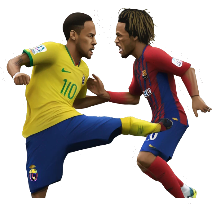 A realistic portrait of neymar fighting aganist ronaldinho emoji