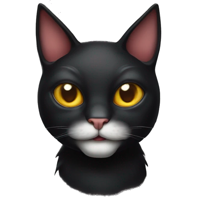 Black cat wi the white chin, wearing devils horns emoji
