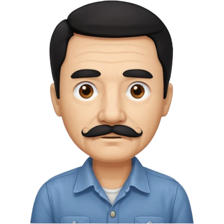 Old man with black hair and eyes mustache and working shirt emoji