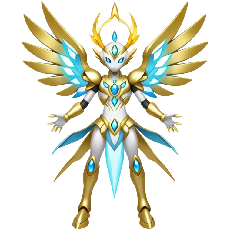 Shiny Futuristic Celestial Godly Divine Ethereal Magical Fakemon-Pokemon-Digimon-Spectrobes-fusion, full body emoji