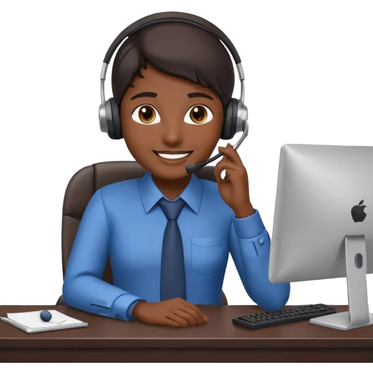 Indian call centre agent, headset, mischievous smile, at a desk emoji