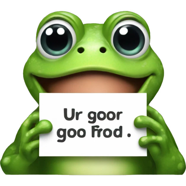 Frog holding a sign saying, "UR good" emoji