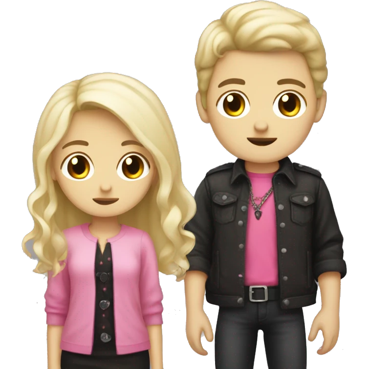 Goth brown haired boy and blonde pink clothes girl  emoji