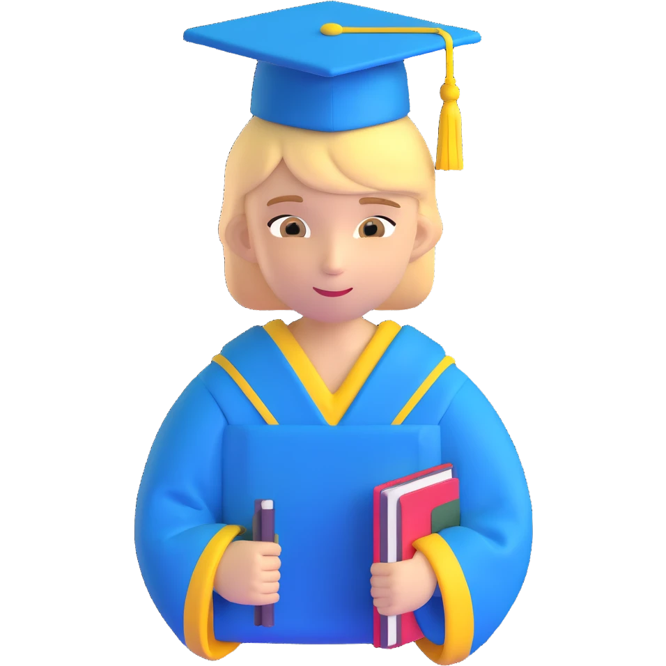 Ukrainian student with blue and yellow clothing, graduation cap emoji