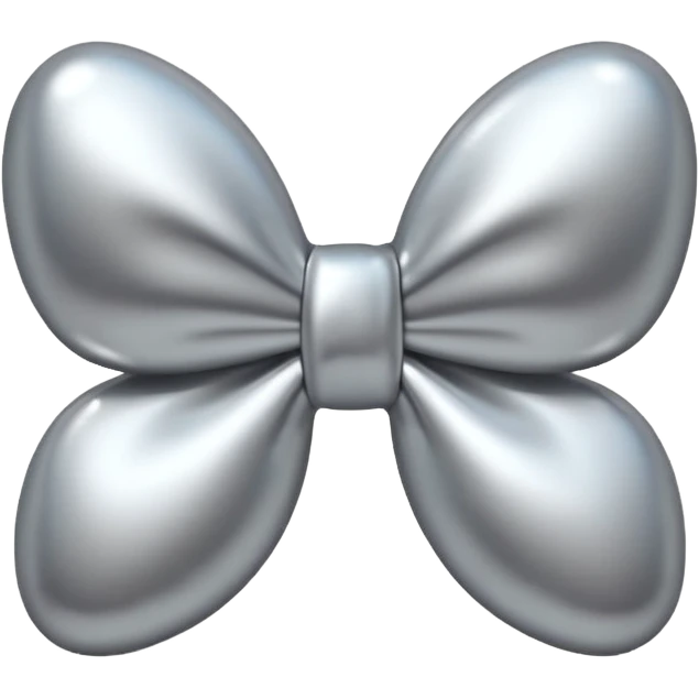 A cute bow emoji made of polished silver chrome, smooth rounded loops, glossy metallic surface, soft mirror reflections, subtle highlights, minimal and adorable proportions, iOS emoji style, centered composition, clean white background, soft studio lighting, no text, no outline, ultra high quality emoji