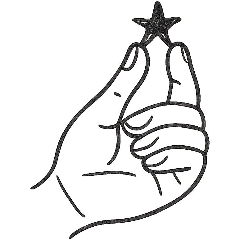 simple monochrome icon of a hand holding a tiny star, black outline, creative and minimal emoji