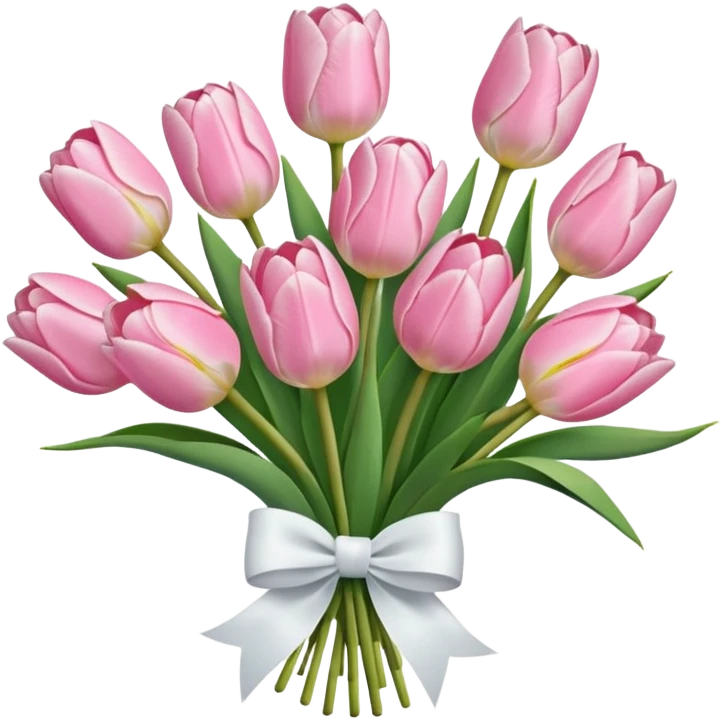 a bouquet of light pink tulips w a white bow emoji