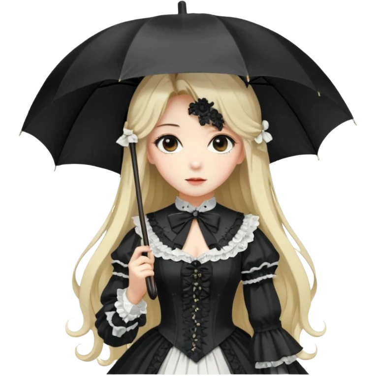 Beautiful pretty Victorian gothic Lolita lady, anime style, gorgeous hair, beautiful dress, holding umbrella emoji