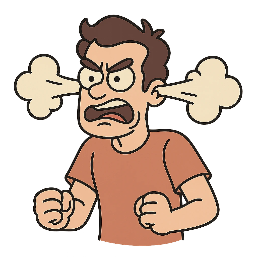 a person with steam coming out of their ears, frustrated, cartoon style emoji