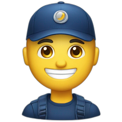 Quiero un emoji sonriendo que tenga una gorra azul marino y que tenga escrito Proyectos Anyjo emoji