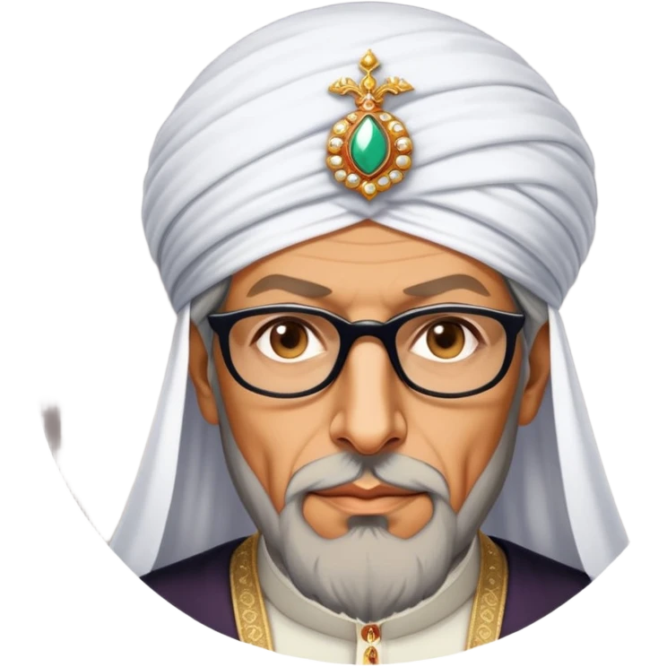 Jeff Goldblum no glasses as a regal portrait dressed as suleiman-the-magnificent,-depicted-as-a-regal-ottoman-sultan-adorned-with-a-large,-white,-round,-tall-turban-and-a-majestic-grey-beard,-his-commanding-gaze-bathed-in-warm,-historic-lighting-that-exudes-time with a large beard **no glasses** emoji